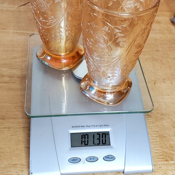 Vintage Jeanette Carnival Glass Tumbler Floragold Louisa 10 oz 5.25" Iridescent - Picture 8 of 8